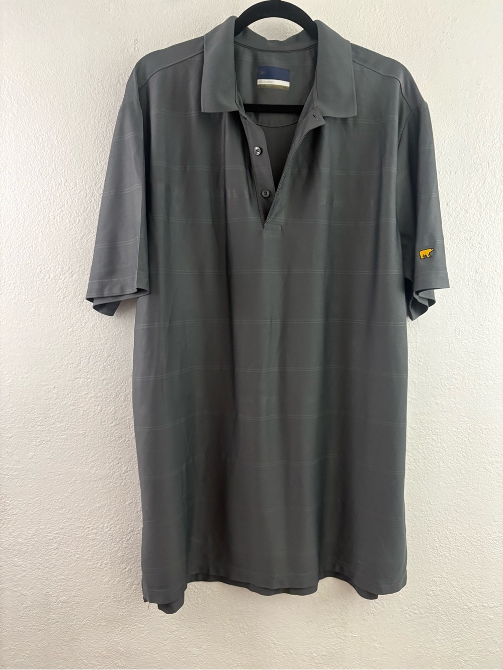 Jack Nicklaus grey golf polo shirt subtle horizontal stripes golden bear logo XL